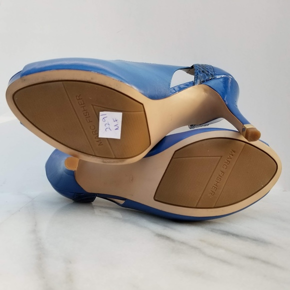 MARC FISHER Bross Peep Toe Pump Blue Leather Heel - Picture 6 of 8